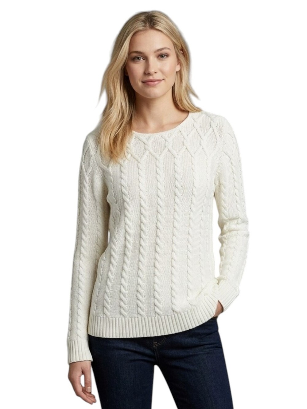 Liz Claiborne Sweater Cable Knit Cotton Cream large